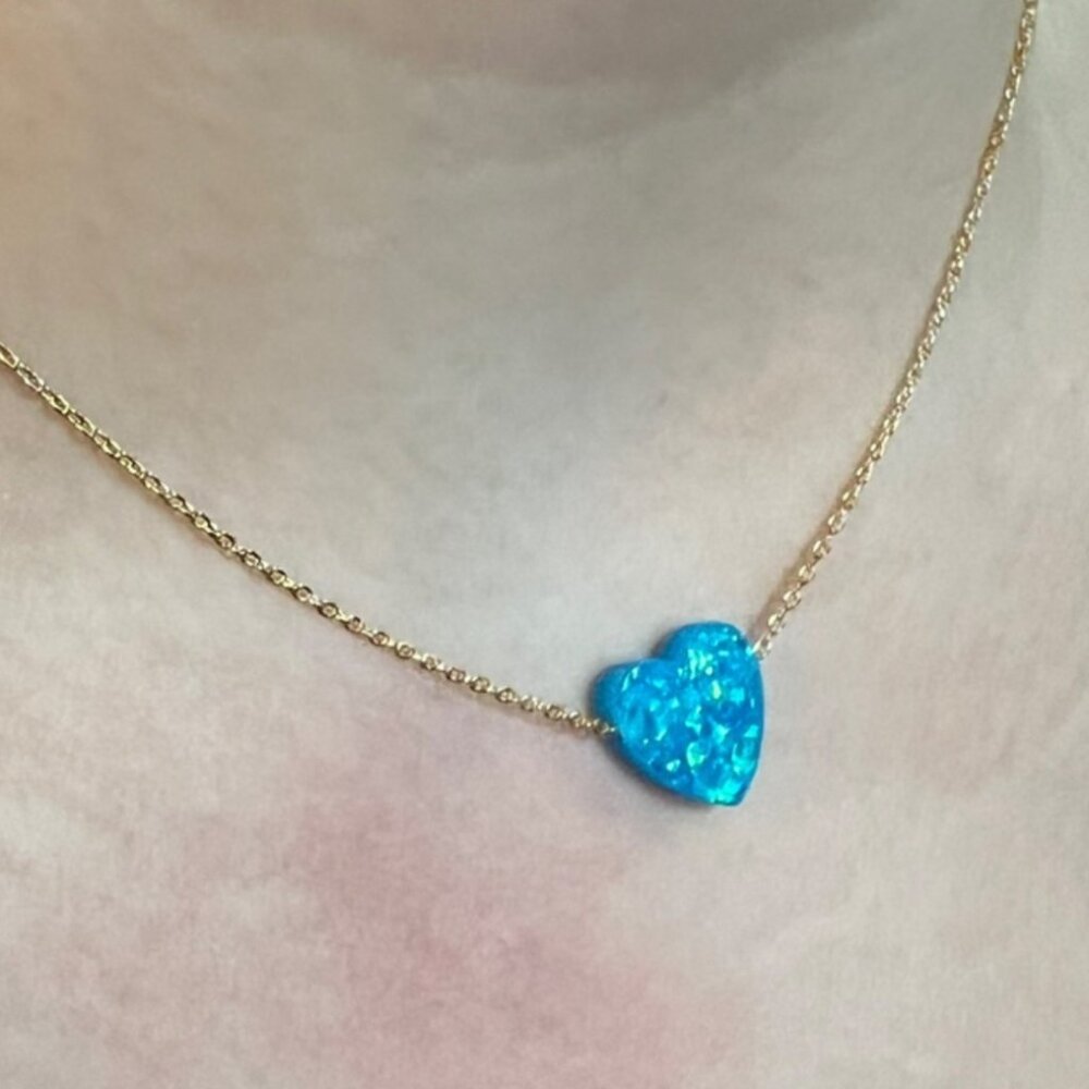 Lucky Charm Gold Dipped Sparkle Heart Necklace Gold Blue NWT